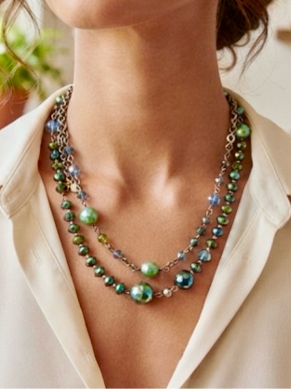 Lia Sophia Multi-Strand Green and Blue Beaded Necklace